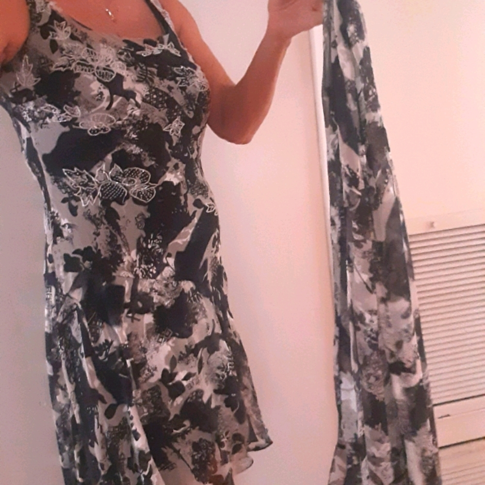 Black and white silk dress with beading